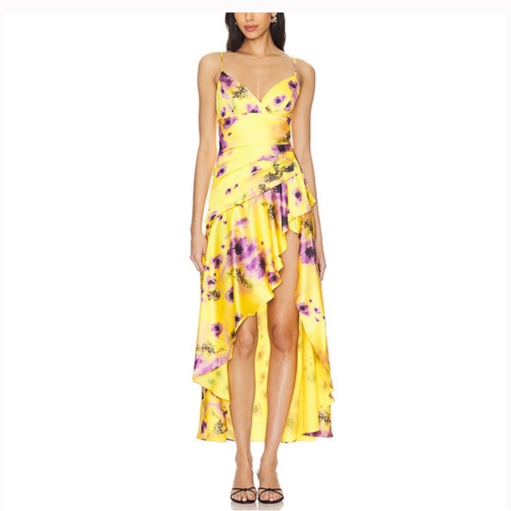 Bardot Yellow & Purple Floral High-Low Spaghetti Strap Dress